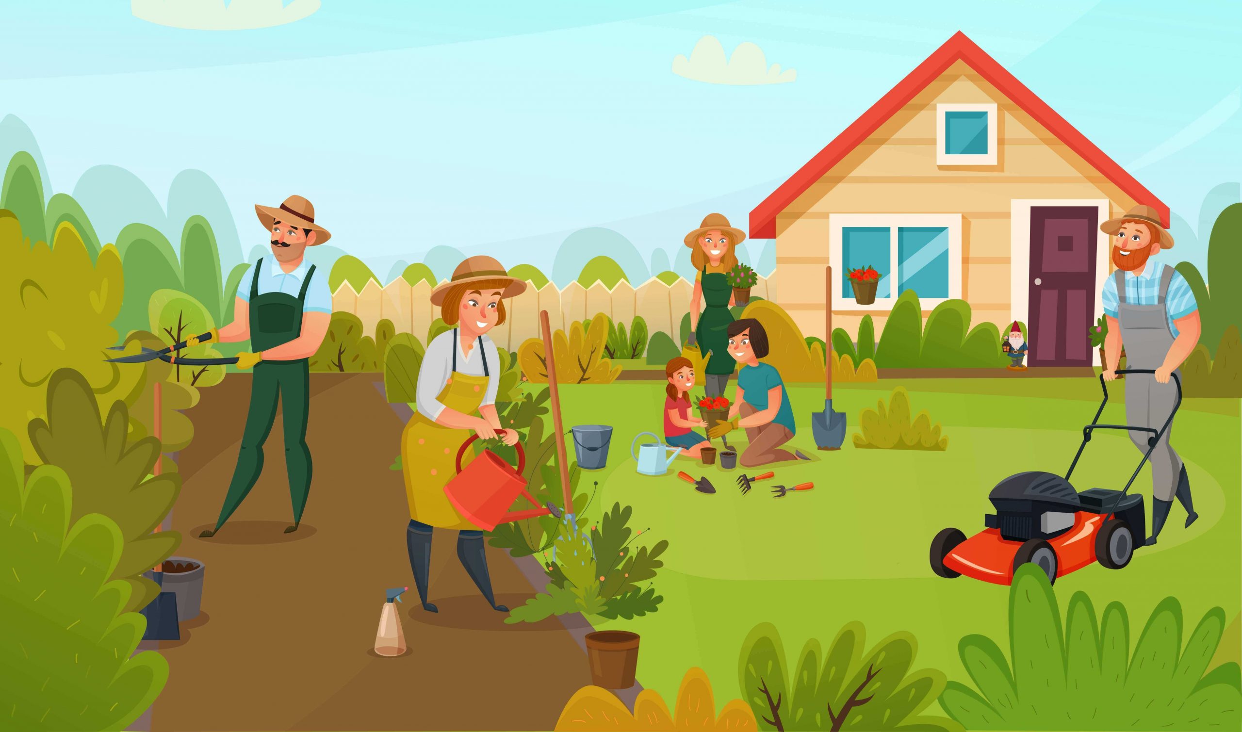 image depicting many people using various ways to improve their garden